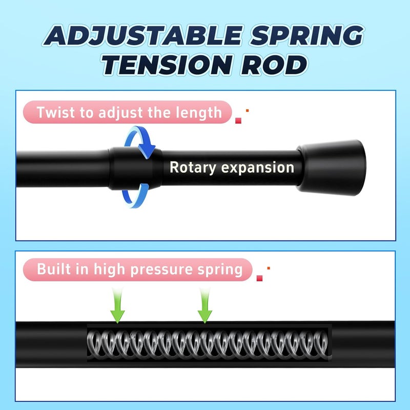 Caserry 2pcs Shower Curtain Rods Adjustable 53-98 Inches, 0.86" Diameter Spring Tension Rod No Drill, Heavy Duty Expandable Rod for Bathroom, Window, Kitchen, Closet, Room Divider, 1.2" Non-Slip Caps, Black - Image 5